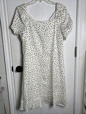 Loft Women’s Dress Sz 8 Ivory w/ Black Polka Dots A Line S/S Summer Linen Blend