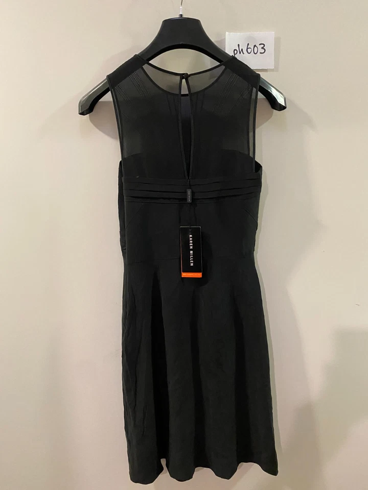 Karen Millen Robe Noire Courte Sans Manches Style Bodycon Col Rond UK 8 (ph603) - Photo 1/4