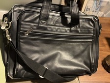 Black Faux Leather Laptop Briefcase Solid w/ Adjustable Shoulder Strap