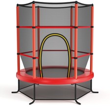 55" Recreational Trampoline for Kids Toddler Trampoline w/ Enclosure Net Red