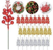 10Pcs Christmas Glitter Berries Stems DIY 2025 Xmas Tree Gift Wreath Decor USA