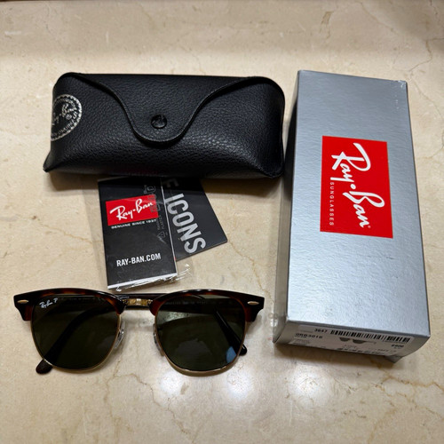 Ray-Ban Clubmaster Classic RB3016 Polarized Green Glass Tortoise/Gold 145mm