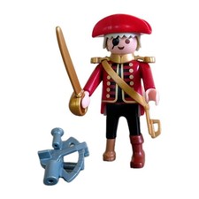 Playmobil Pirata Comandante Rosso Spada Oro Cappello Sestante Occhio Tasca...
