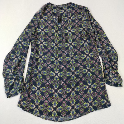 Bohemian Paisley Blouse Womens Medium Floral Hippie Roll Tab Sleeves The Limited