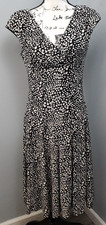 American Living Flare Dress Womens 6 Black White Spots Soft Padded Wrap V-Neck