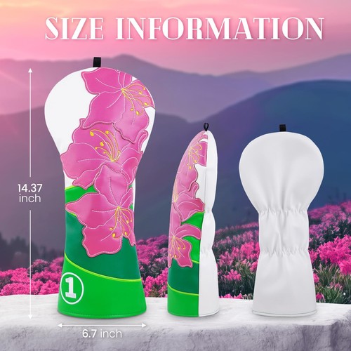 Azalea Driver Headcover Golf Club Covers Golf Course Flower Patch PU Leather ... - Picture 7 of 8