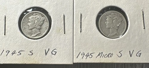 1945 S And Micro S Mercury Dimes VG Very Good 90% Silver 10c US Coin Collectible