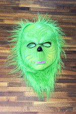 Grinch Green Full Face Faux Fur Full Mask Costume, One Size Halloween
