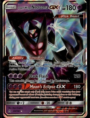 Dawn Wings Necrozma GX Ultra Rare SM Ultra Prism 63/156 Psychic Holo Pokemon Car