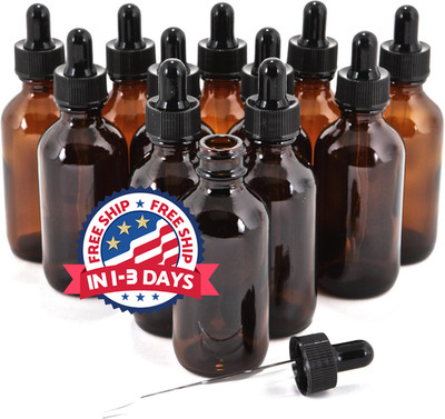 Paquete de 12 botellas de vidrio ambar con gotero de vidrio botellas goteras 2oz