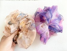 Set Of 2 Oversized Hair Scrunchies. Peach Gold And Purple . Extra Large Scrunchy