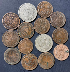 Vintage Austro-Hungarian Empire Coin Lot - 1860-1914 - 14 Great Coins - Lot #U10