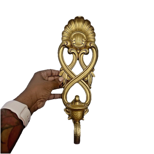 Vintage Homco Ornate Gold Wall Candle Sconce Pair Hollywood Regency Decor MCM - Picture 2 of 9