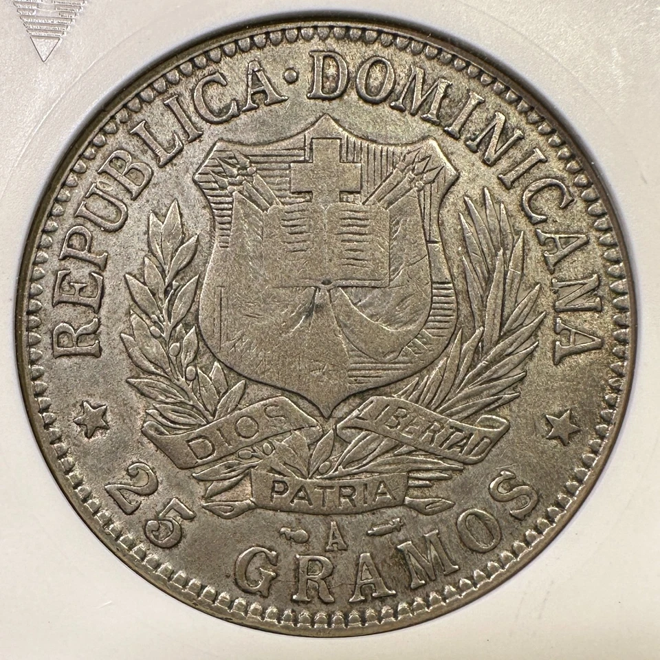 1897 Dominican Republic Peso Silver ANACS Soapbox XF-45 Tough Grade and Holder - Image 3 of 3