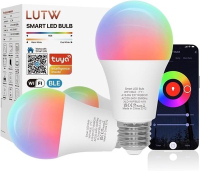 LUTW Smart Glühbirne E27 Farbwechsel 9W 900lm RGBCW 2700K 6500K 2er Pack