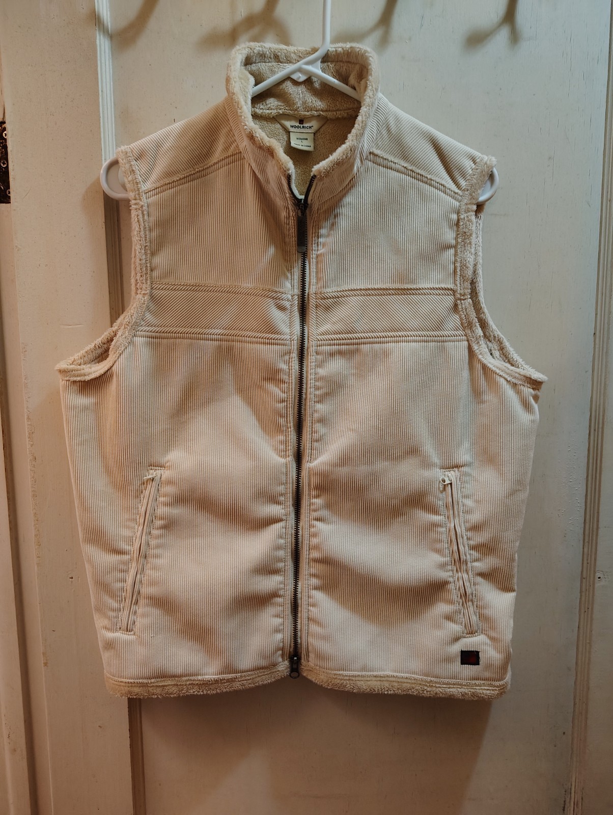 Woolrich Women’s Corduroy Sherpa Lined Vest Cream Zip Fleece Lined Size L