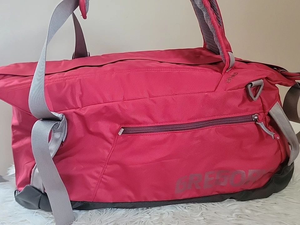 Bolso de Lona Gregory Stash 65 Etiqueta Antigua Rojo, Tostado y Marrón Exterior Resistente Grande  Foto 2 de 4