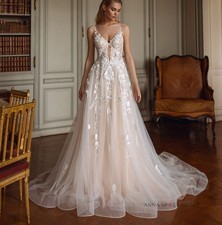 3D flowers lace wedding dress wedding dress 32-60 straps buttons to measure train