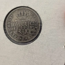 Silver Spanish Colony of the Philippines 1885 10 Centimos. 
