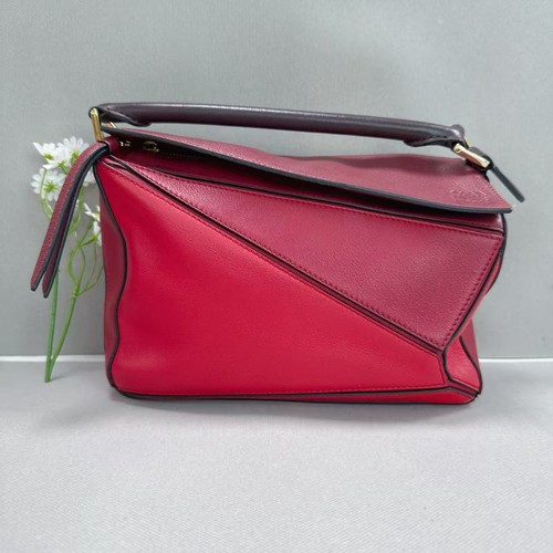 Loewe Pre-owned Red Color Block Leather Puzzle Handbag