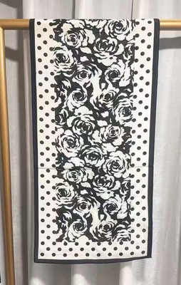 55''X13''Dot Camellia Print Pure Mulberry Crepe Silk Long Scarf 140cmX35cm5-24