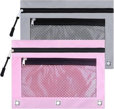 3 Ring Pencil Pouches with Zipper  Clear Window, 2 Pocket