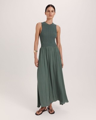Saba Lilian Mixed Media Dress Forest Green Size 10