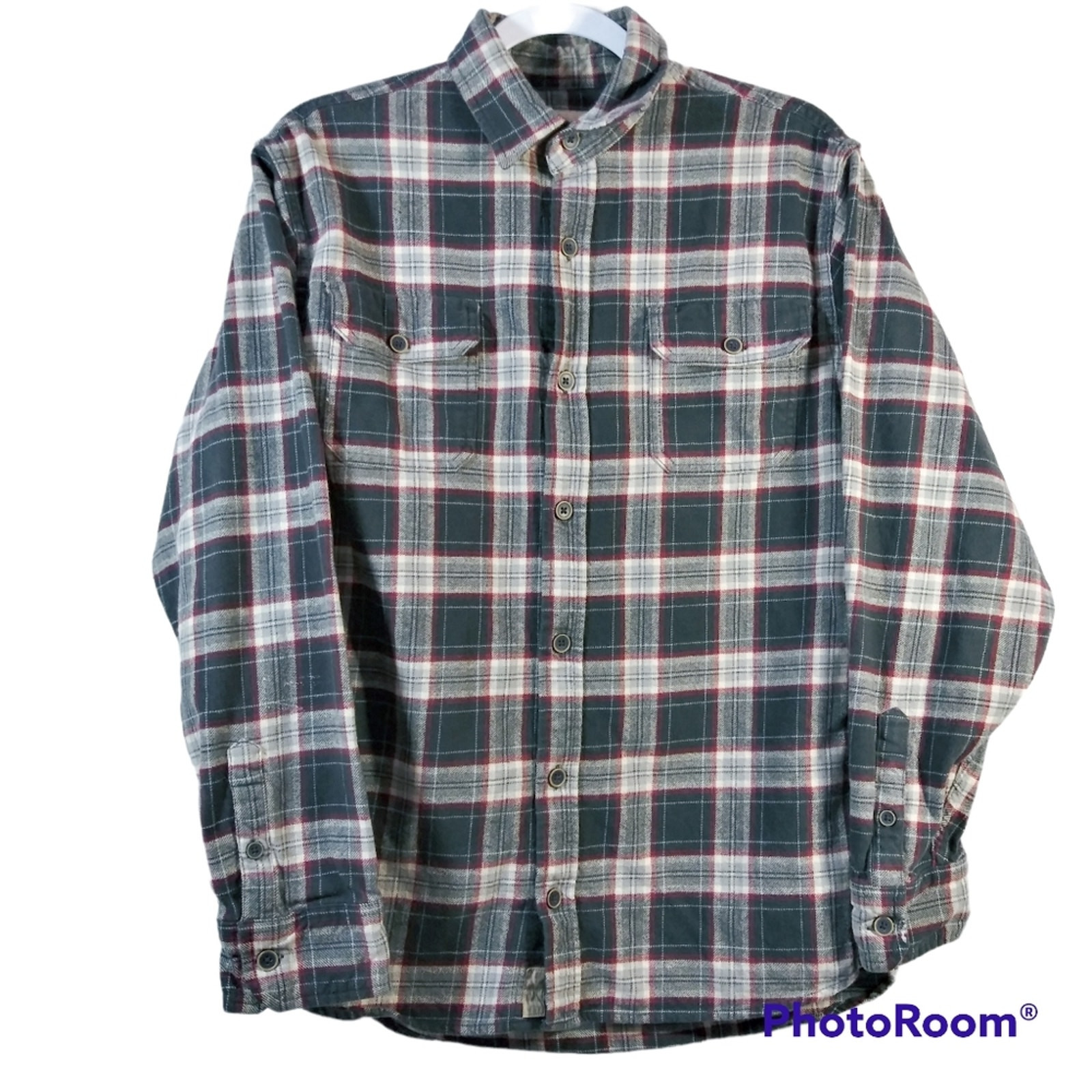 Black Red Plaid Heavy Flannel Shacket for Men Size M