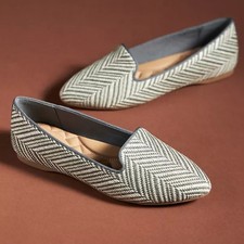 Birdies The Blackbird Raffia Glacier Herringbone Flat Slip On Gray/Cream Size 11