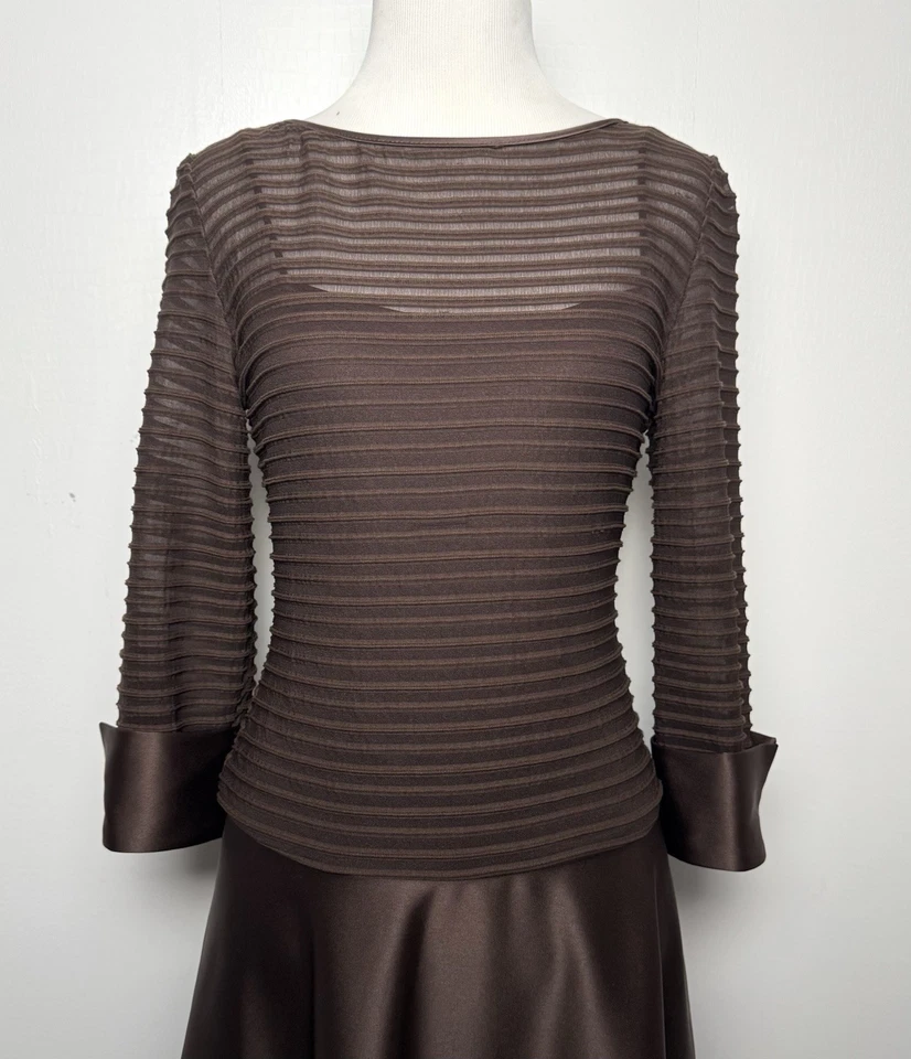 JS Collections 6P Brown Ribbed Bodice Dropped Waist Formal Evening Gown Dress - Image 2 of 4