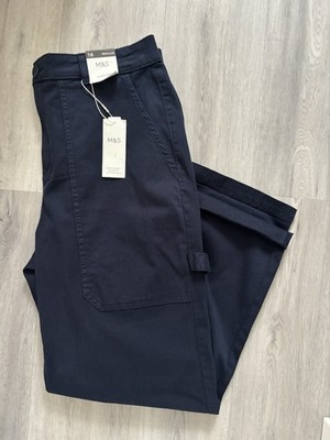 MARKS & SPENCER WOMENS NAVY BLUE STRAIGHT LEG CHINOS TROUSERS Size 16 Bnwt