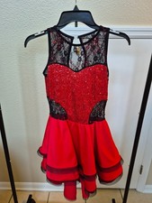 Dansco Brand red  black dance costume. Small Adult.