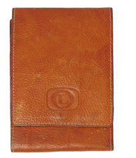 Vintage cheque book holder wallet tan leather with logo initials OL LO ed