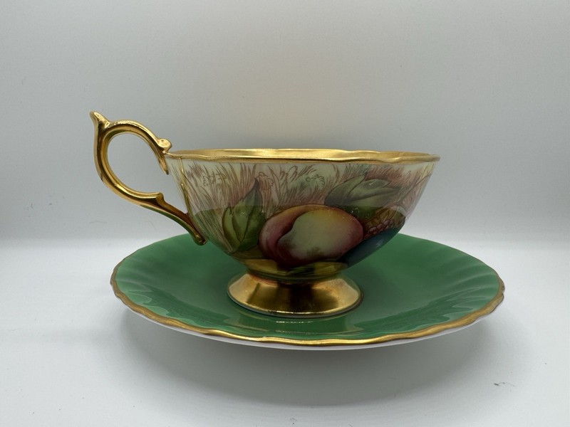 Aynsley England Bone China Fruit Tea Cup & Saucer Set, Green/Gold, 2-Piece