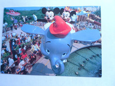 Postcard Paris Disney Land Mickey and Minnie Fantasyland Carousel Elephant Dumbo 1996