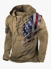 Men's Outdoor Military Tactical Hoodie Retro Distressed American Flag Print -3XL