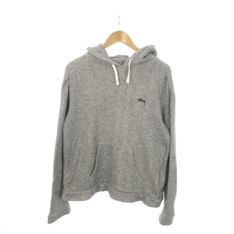 Stussy Hoodie Pullover Sweatshirt Fleece Logo Embroidery M Heather Gray