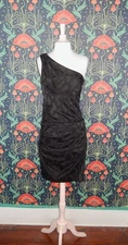 Nicole Miller Collection One Shoulder Dress Black Fleur De Lis Jacquard Cocktail