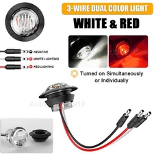 3/4" Dual Color Round Truck Trailer LED Side Marker Lights 3-Wires with Bullet