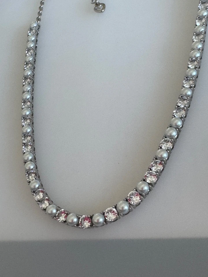 Collar Tenis Kate Space Estrás Imitación Perla Look Tono Plateado Foto 2 de 4