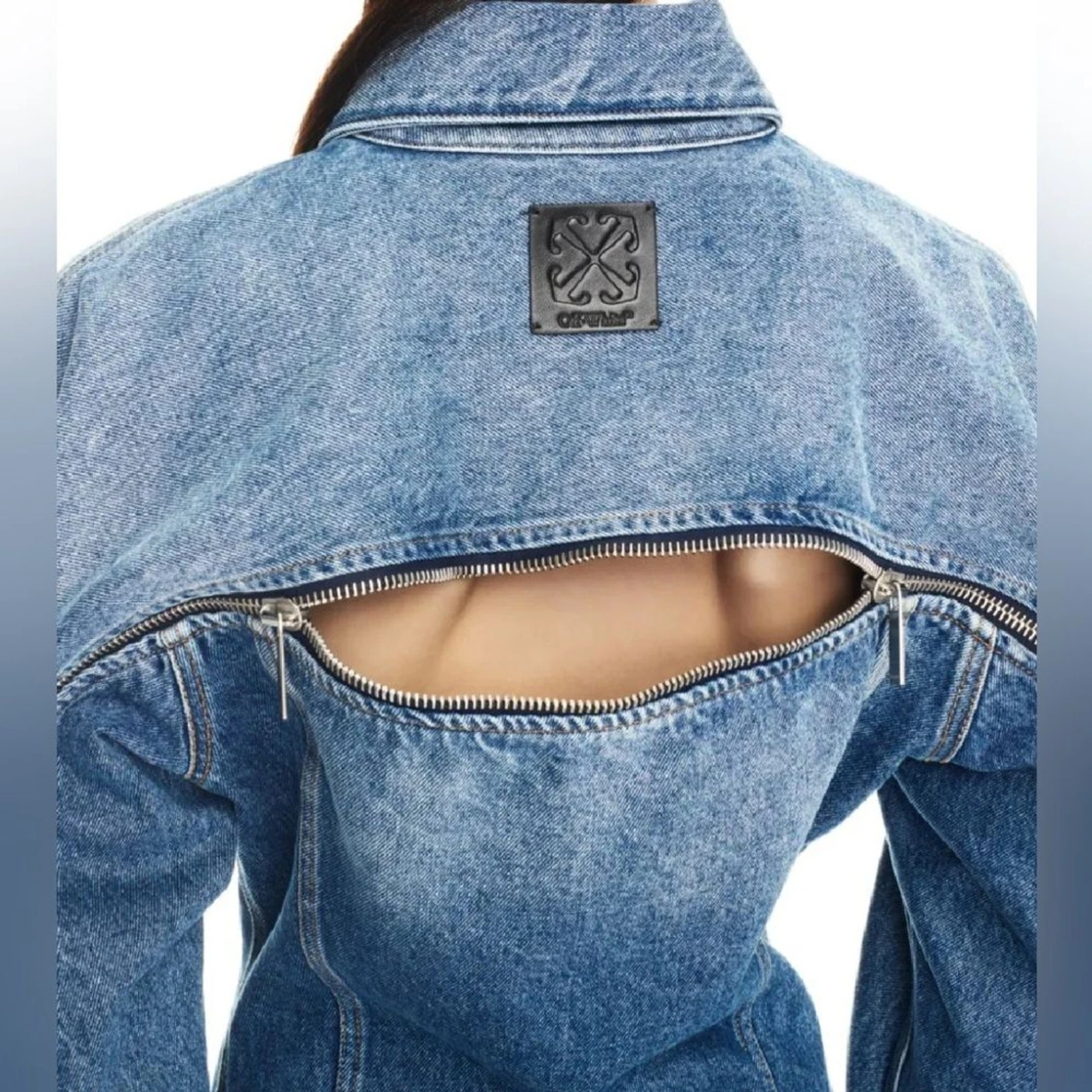 CURRENT SEASON RRP US$1.840 Off White giacca abito denim zip rotonda nuova con etichette IT42 M