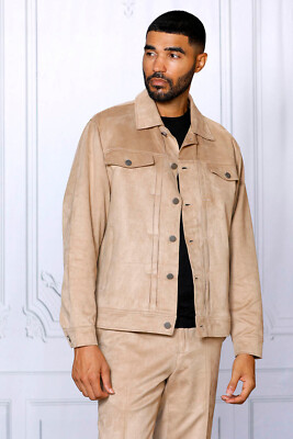 NWT SIZE 4X, CASUAL KAHKI 2PC VEGAN SUEDE JACKET & PANTS SET LIGHTWEIGHT