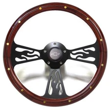 1948-1959 Chevy Pick Up Truck 14" Wood Flame Steering Wheel, Chevy Horn, Adapter