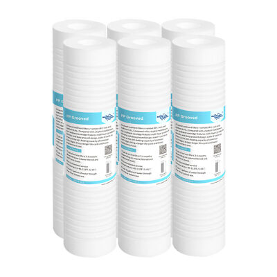 6 Pack 1 Micron 10'' x 2.5'' Grooved Sediment Water Filter Whole House Replacement