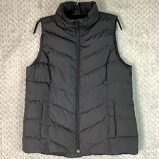 Lands' End Womens Puffer Vest Small Black Down Feather Full Zip Pockets Quilted