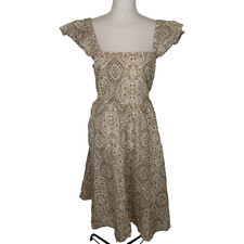 Banana Republic Factory Womens sz s/p Tan Paisley Print Tie Back Dress babydoll