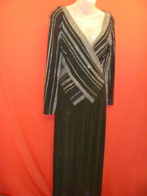 ~~TADASHI Black Slinky Silver Studded Formal Pageant Dress Sz Large~~Runway  | eBay