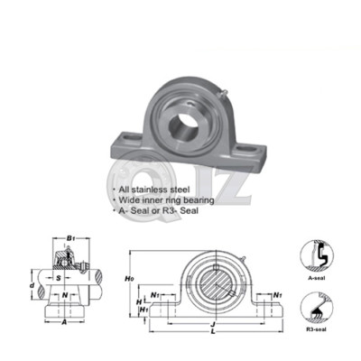 1  3/16 in Pillow Blocks All Stainless Steel SSHCP206-19 Mounted Bearing QTY:1