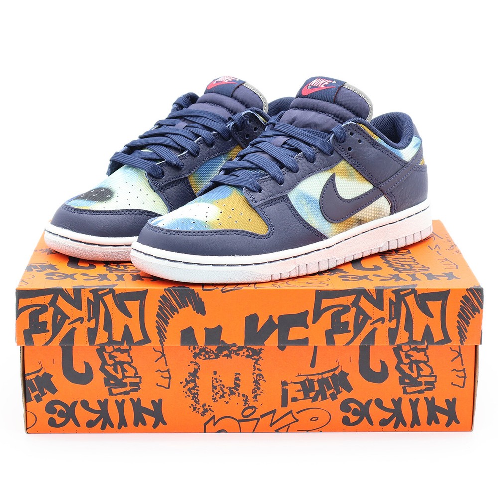 DM0108-400 Nike Dunk Low Graffiti Navy Yellow Obsidian Summit White Red (Men's)
