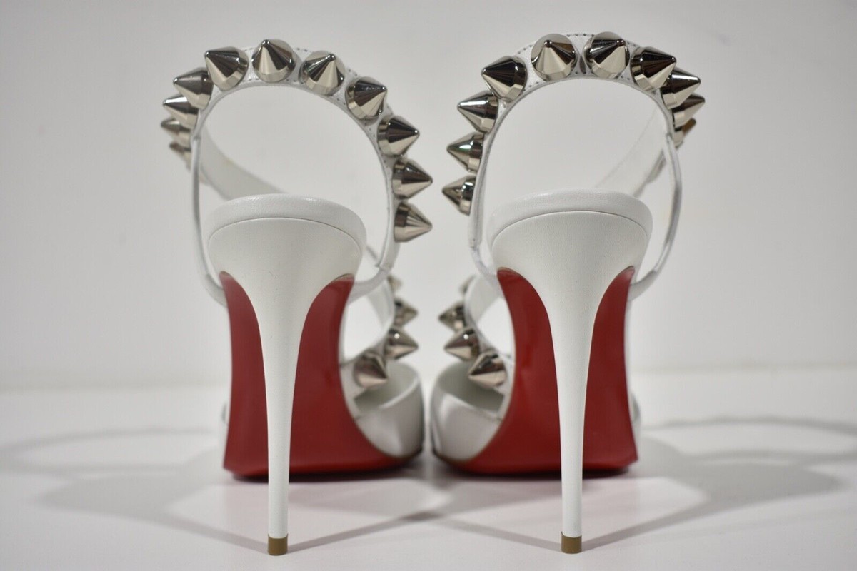 Christian Louboutin Spikita Pump 100 Bianco White Spike Strappy